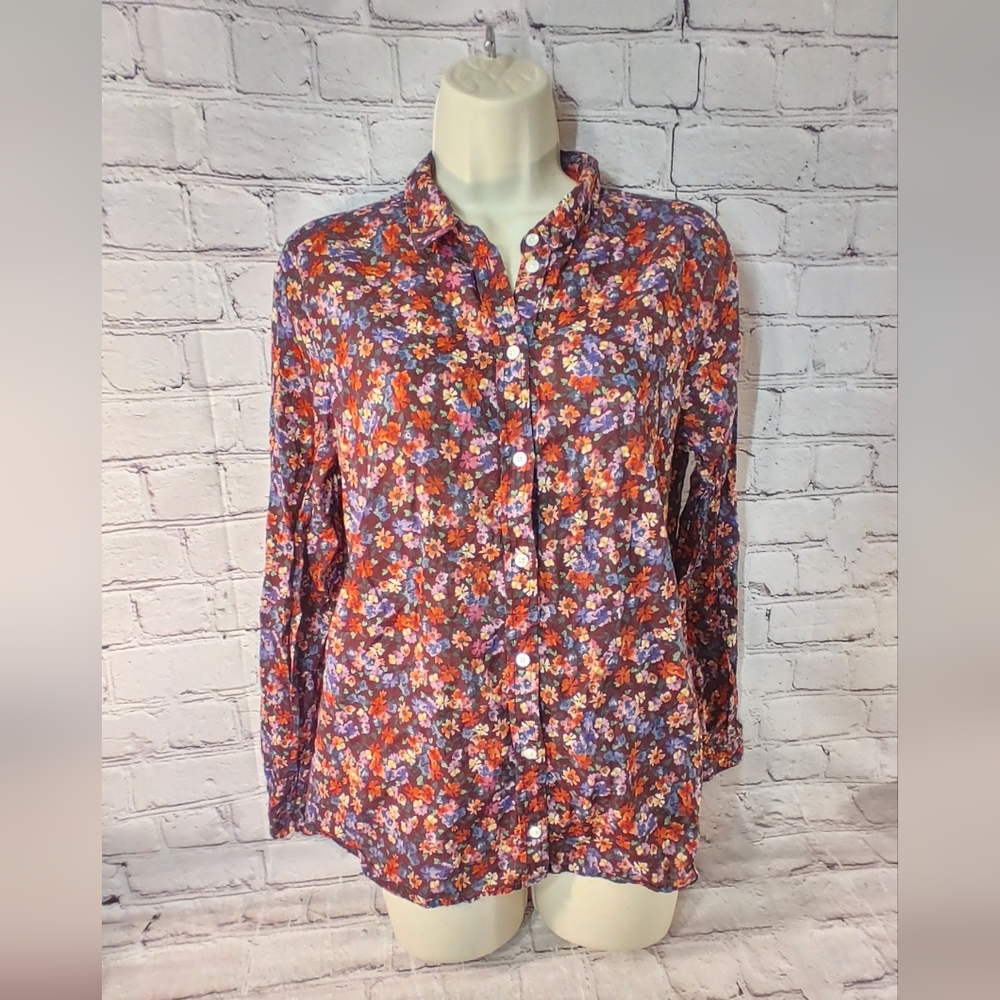 Sezane Pierro Floral Purple Burgundy Button Down Shirt 38